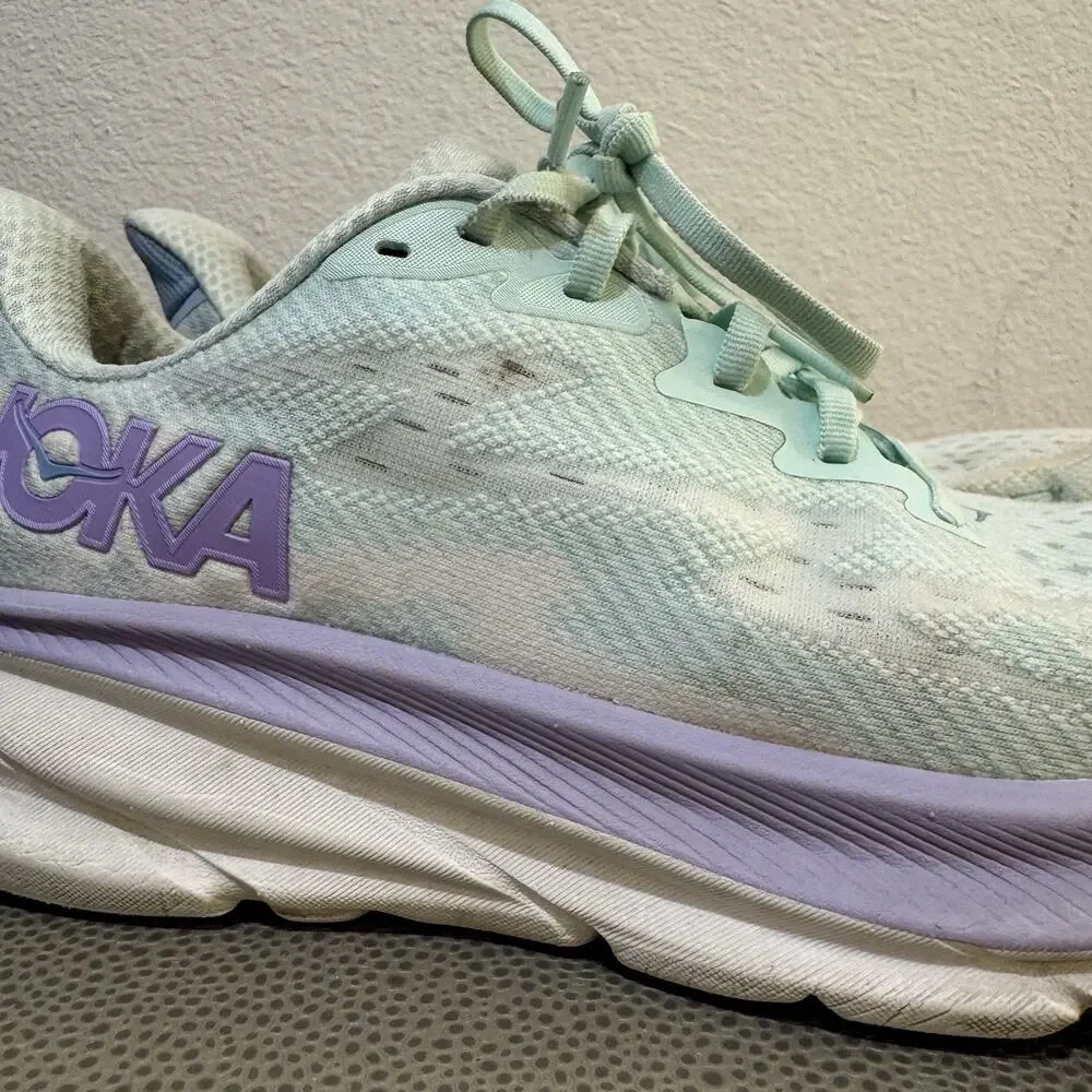 Hoka One One Clifton 9 Womens 9.5 B Blue Purple Running Walking Shoes Sneakers